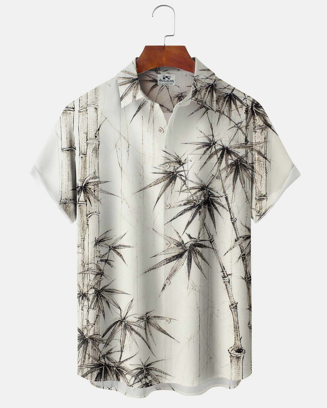 Alohadaddy® Men’s Short-Sleeve Button-Down Shirt with Bamboo Print  Featuring a Chest Pocket