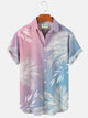 Multicolor Men's Vacation Gradient Hawaiian Short Sleeve Seersucker Wrinkle Resistant Shirt Top