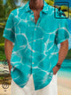 Alohadaddy Cotton hemp Hawaiian blue wavy texture art men's button pocket shirt