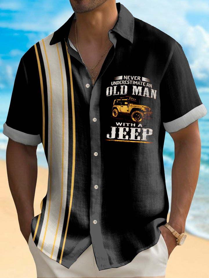 Alohadaddy Vintage Jeep Bowling “Never Underestimate An Old Man With A Jeep” Print Men&