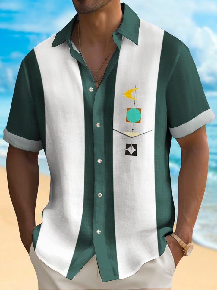 Camisa de acampada con bolsillo elástico y estampado geométrico medieval de bolos para hombre de Alohadaddy Vintage, talla grande