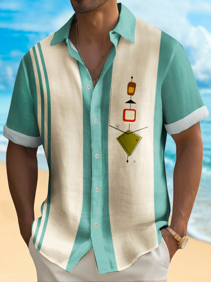 Chemise de camping à imprimé géométrique médiéval pour homme, style bowling, vintage, Alohadaddy, avec poches extensibles, grande taille