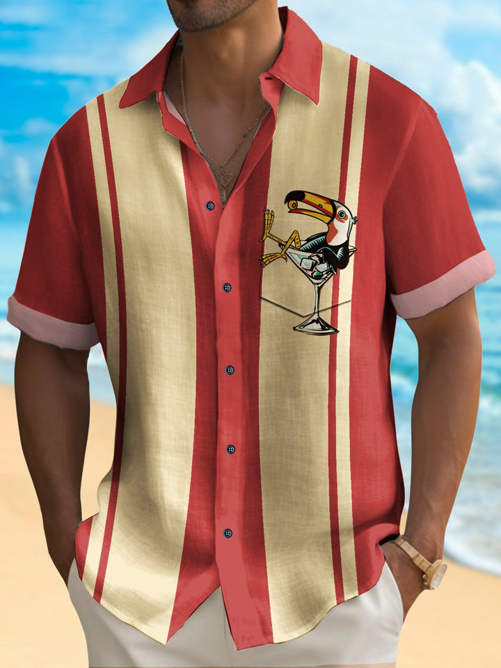 Camisa hawaiana con estampado de dibujos animados de pájaros y bolos retro de Alohadaddy, camisa de fiesta de talla grande