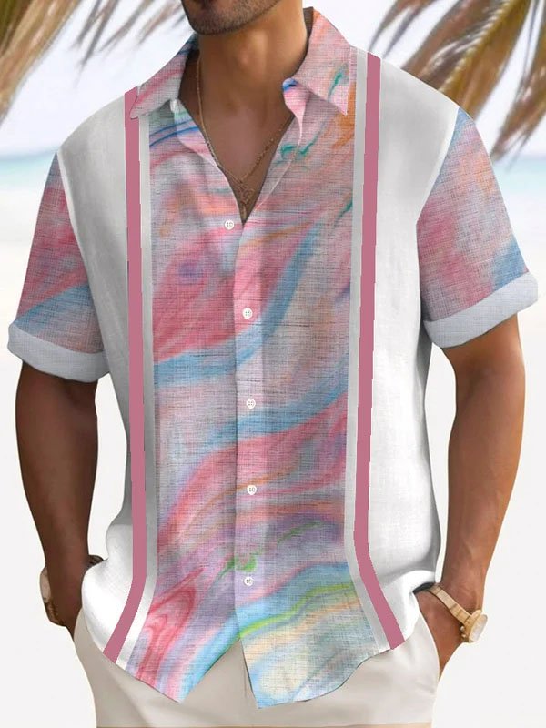 Camisa de manga corta con botones y estampado de contraste degradado retro para hombre de Alohadaddy