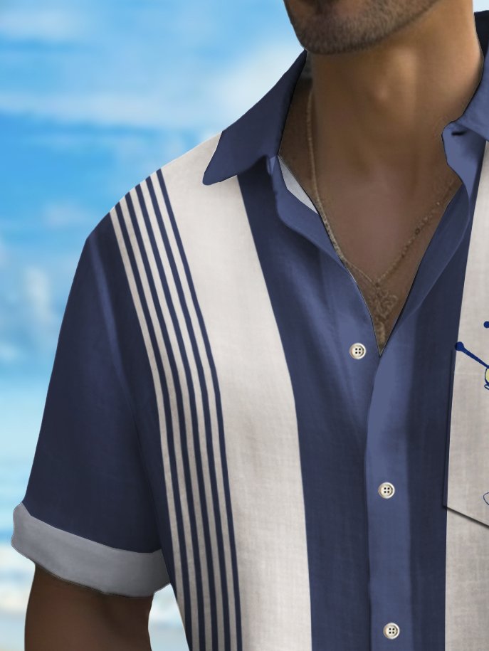 Alohadaddy Vintage Bowling Glass Print Chest Pocket Shirt Plus Size Men&