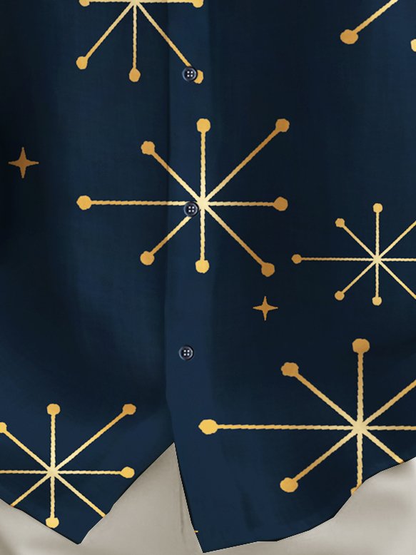 Alohadaddy Vintage Geometric Starburst Print Chest Pocket Shirt Plus Size Men&