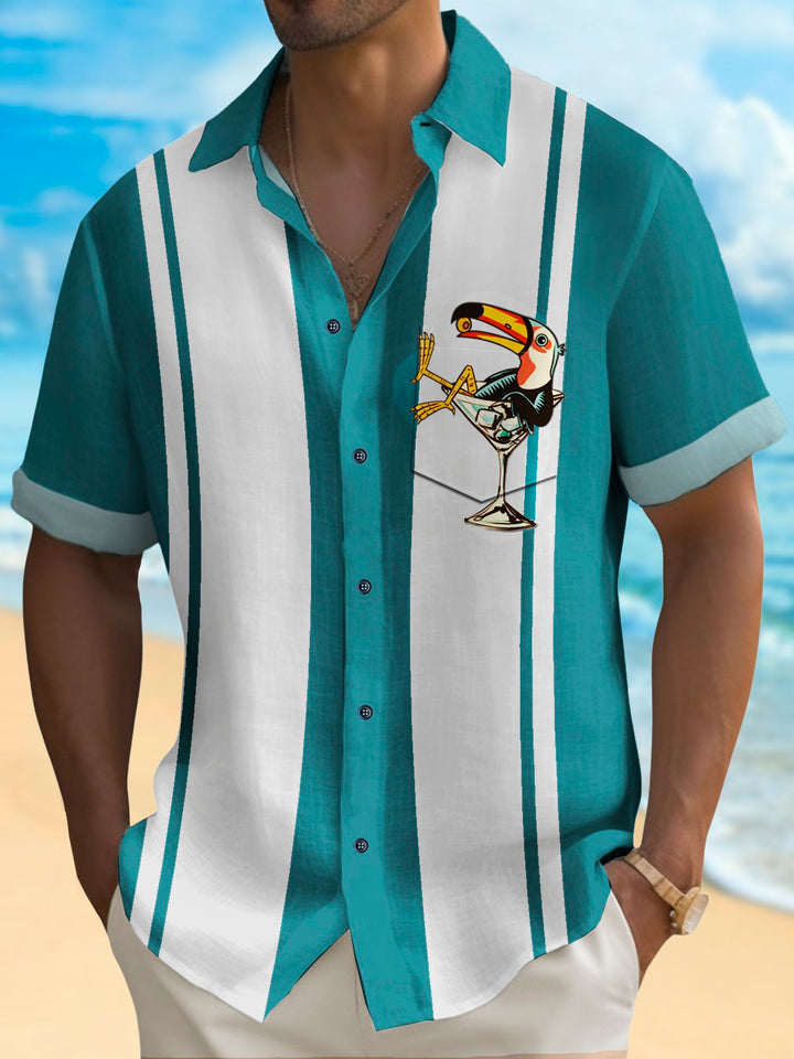 Camisa hawaiana con estampado de dibujos animados de pájaros y bolos retro de Alohadaddy, camisa de fiesta de talla grande