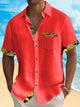 Alohadaddy Basic Men's Hawaiian Shirt Gold Botanical Print Stretch Pocket Camping Shirt