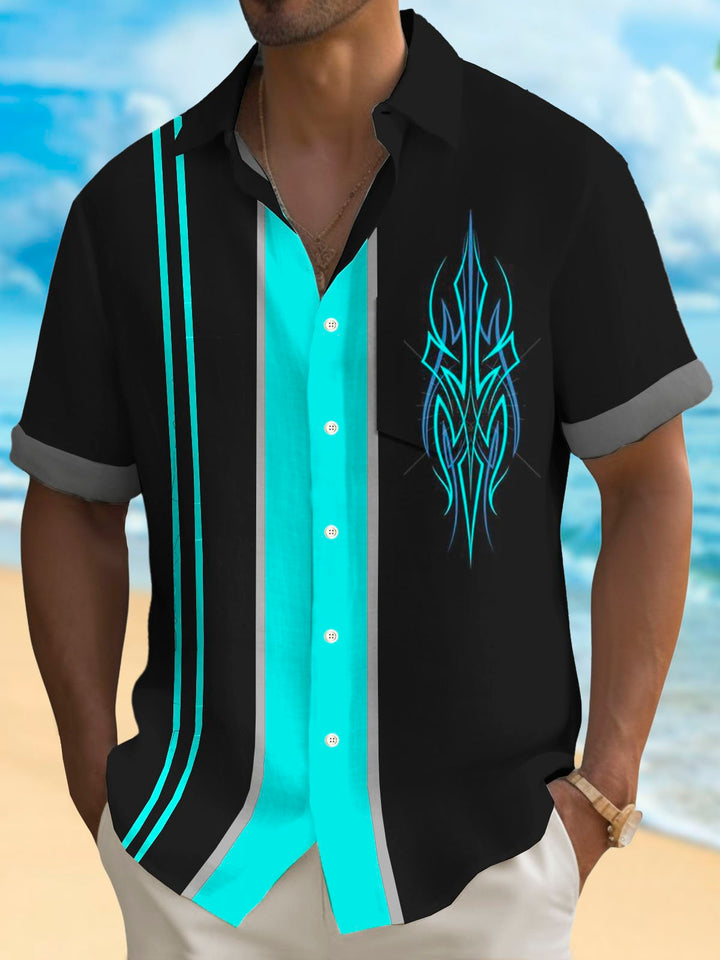 Alohadaddy Vintage Pinstriping Bowling Leaf Print Men&