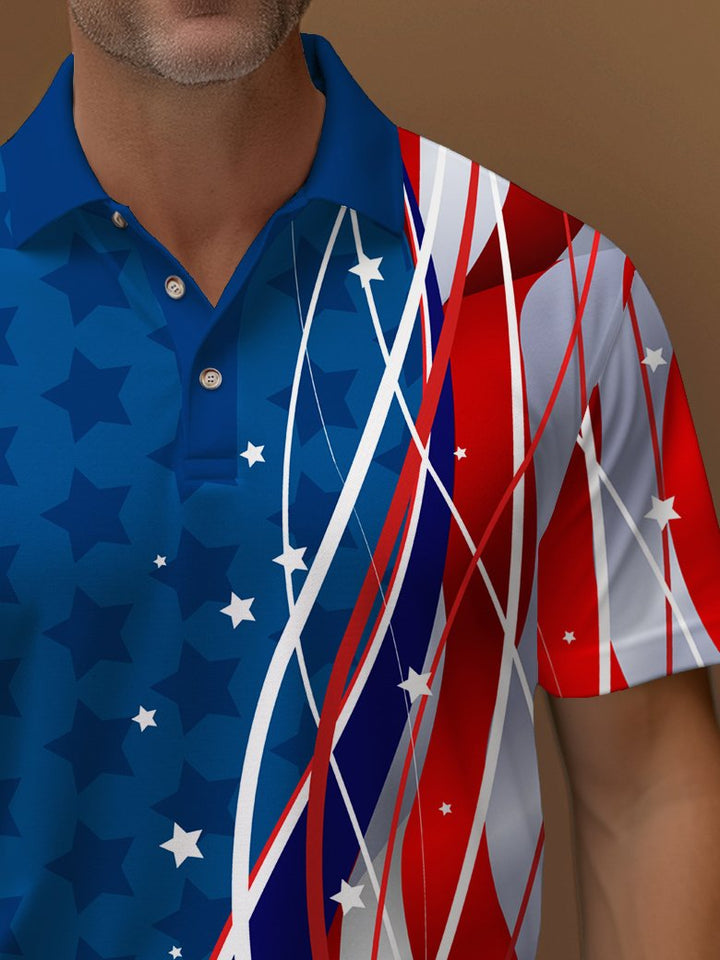 Alohadaddy - Polo elástico con estampado de bandera estadounidense para vacaciones, cómodo y para acampar, talla grande