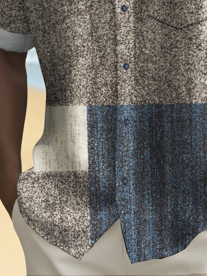 Alohadaddy Vintage Geometric Abstract Texture Print Chest Pocket Shirt Plus Size Men&