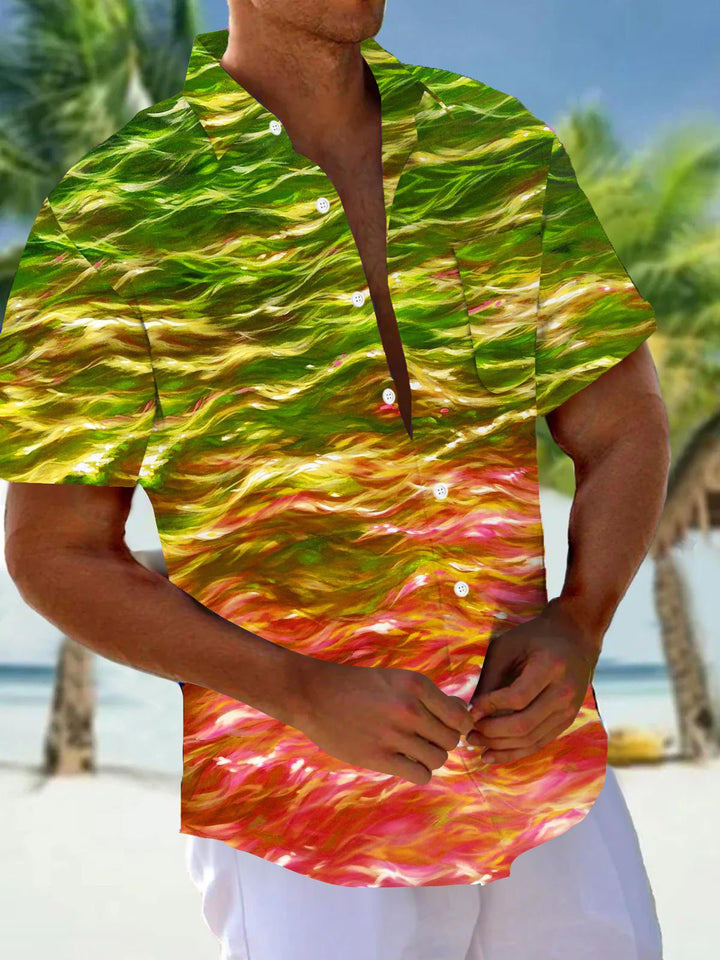 Alohadaddy Vintage Abstract Gradient Texture Print Chest Pocket Shirt Plus Size Men&