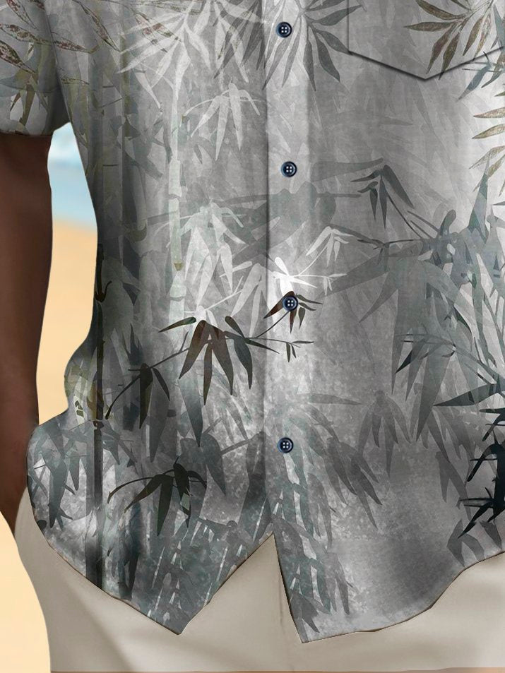 Alohadaddy Vintage Bamboo Print Chest Pocket Shirt Plus Size Men&