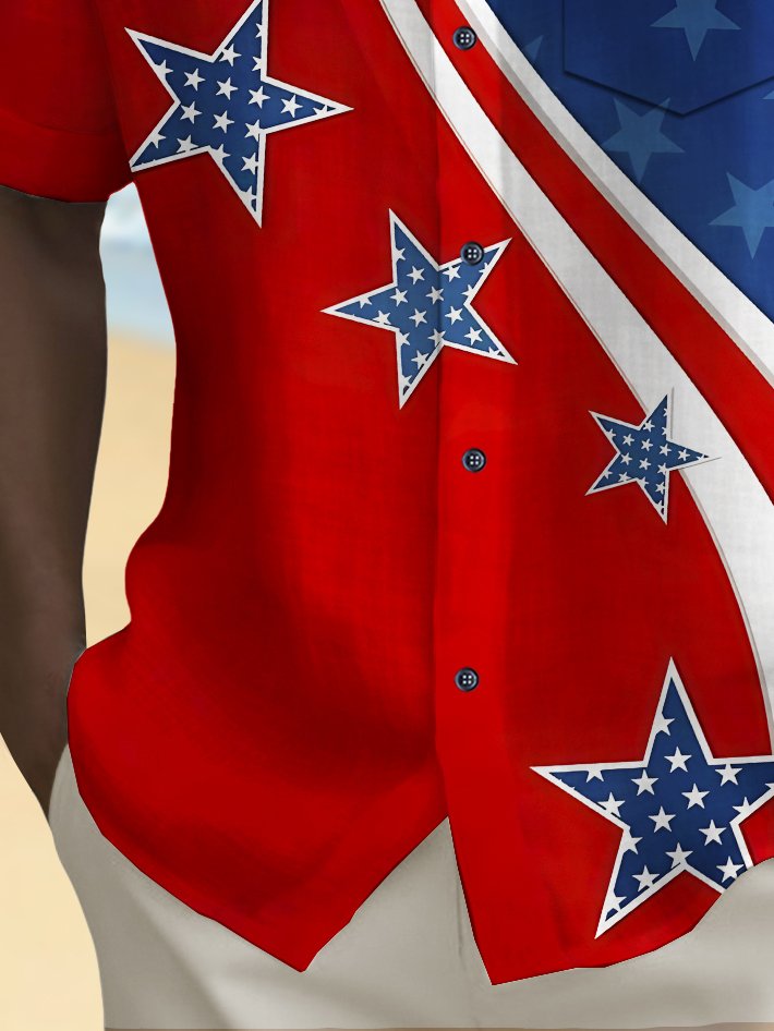 Camisa de manga corta transpirable informal con estampado de bandera del Día de la Independencia para hombre de Alohadaddy Holiday, talla grande