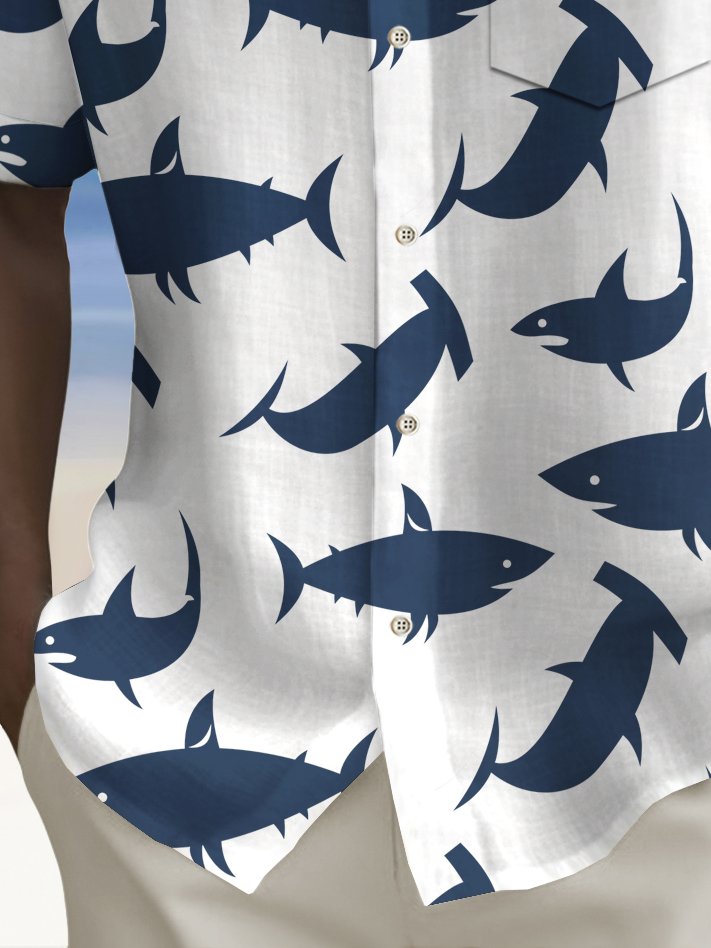 Chemise hawaïenne pour homme Alohadaddy Beach Vacation avec imprimé requin et poche pour camping