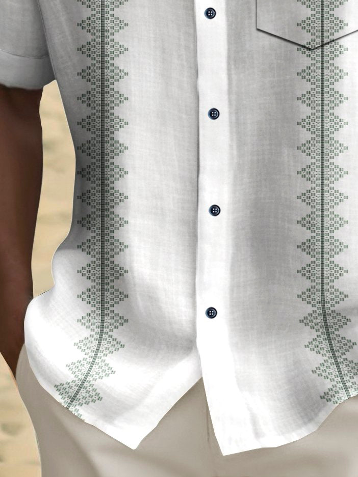 Camisa de hombre de manga larga con bolsillo en el pecho y estampado de rayas estilo bolos vintage de Alohadaddy
