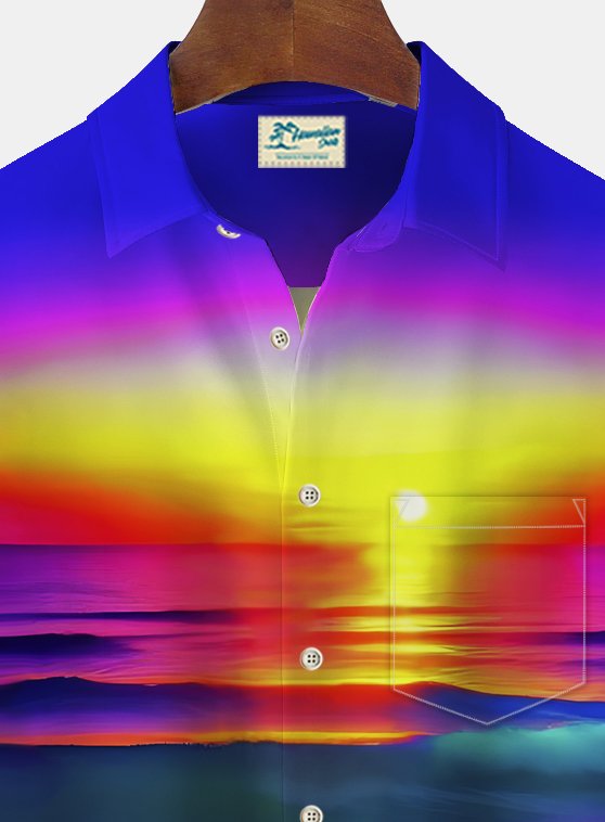 Chemise hawaïenne pour homme Alohadaddy Beach Vacation, chemise de camping à poche avec imprimé Sunset Beach, grande taille