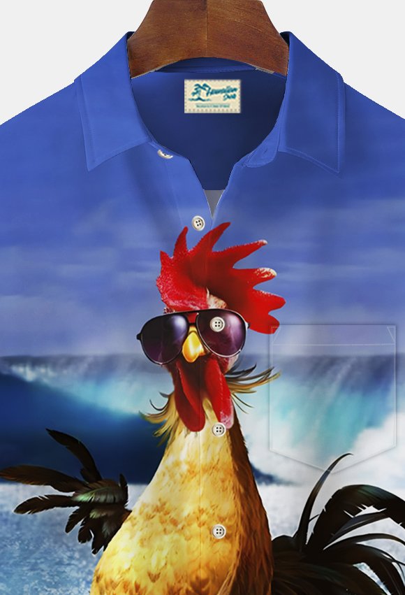 Alohadaddy Vintage Funny Cartoon Chicken Print Chest Pocket Men&