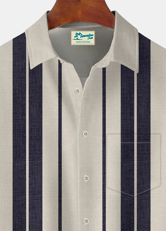 Camisa alta para hombre con bolsillo en el pecho y estampado de rayas de bolos vintage de Alohadaddy