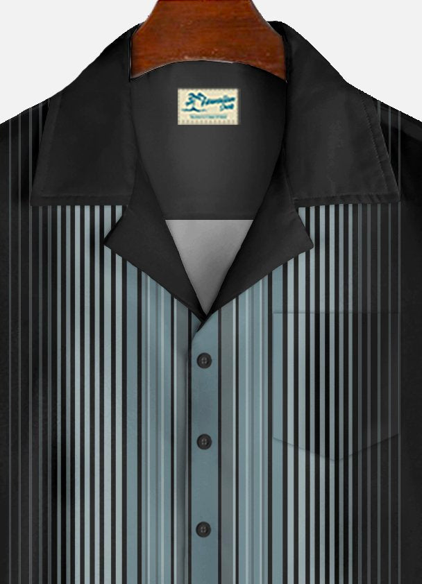 Alohadaddy Vintage Bowling Stripe Print Chest Pocket Men&