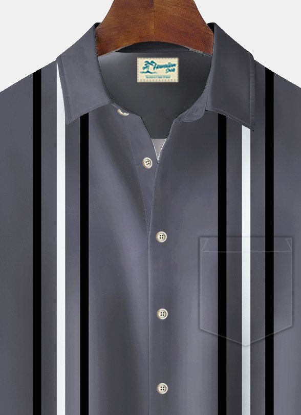 Alohadaddy Vintage Bowling Stripe Print Chest Pocket Men&