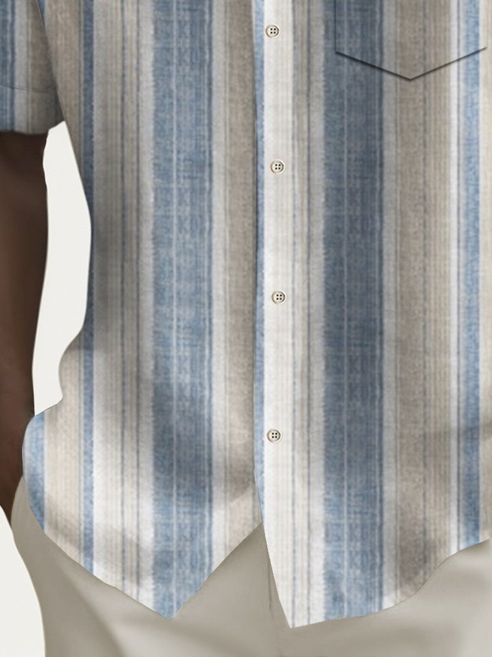 Camisa alta para hombre con bolsillo en el pecho y estampado de textura a rayas vintage de Alohadaddy