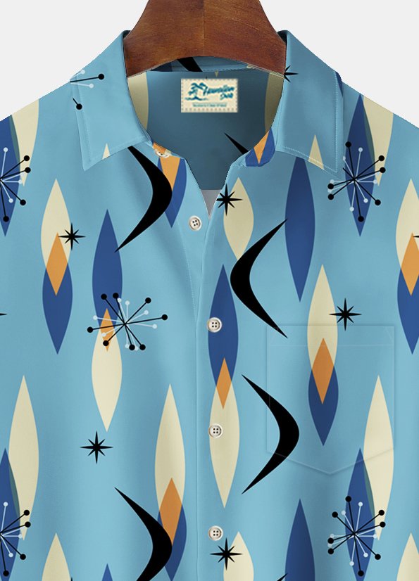 Alohadaddy Vintage Geometric Print Chest Pocket Men&