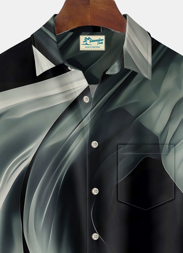 Alohadaddy Vintage Abstract Gradient Texture Print Chest Pocket Men&