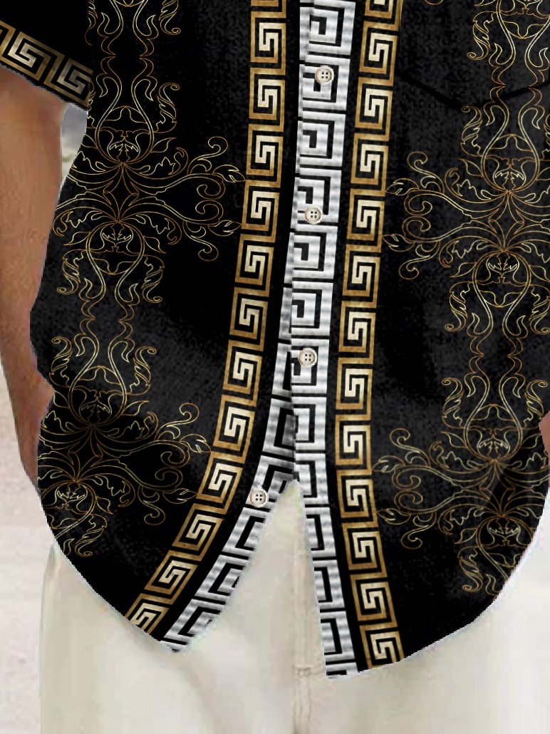 Camisa hawaiana vintage Alohadaddy para hombre, con estampado floral étnico barroco Palace, camisa de camping elástica con bolsillo y talla grande