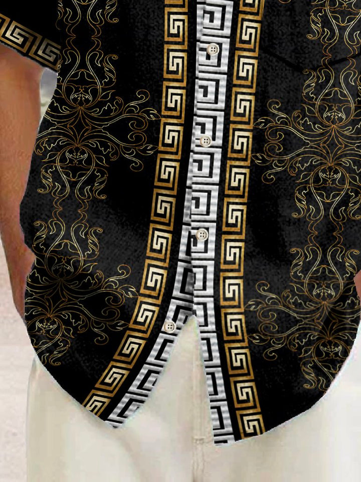 Camisa hawaiana vintage Alohadaddy para hombre, con estampado floral étnico barroco Palace, camisa de camping elástica con bolsillo y talla grande