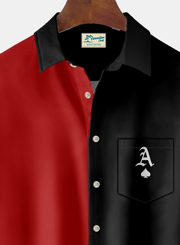 Camisa alta para hombre con bolsillo en el pecho y estampado de naipes vintage de Alohadaddy