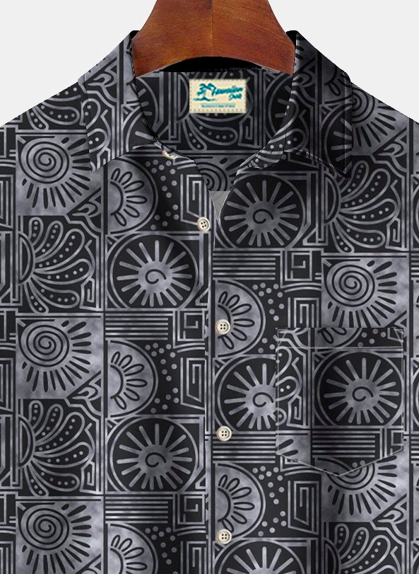 Alohadaddy Vintage Geometric Texture Printed Chest Pocket Men&