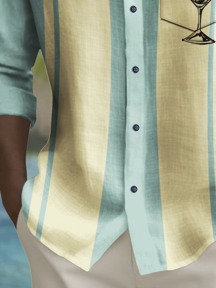 Alohadaddy Vintage Bowling Toucan Cocktail Print Chest Pocket Shirt Plus Size Men&