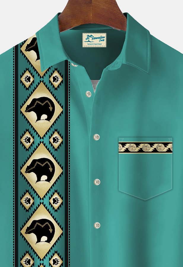 Camisa alta para hombre Alohadaddy Vintage Bowling con estampado étnico floral y rayas y bolsillo en el pecho