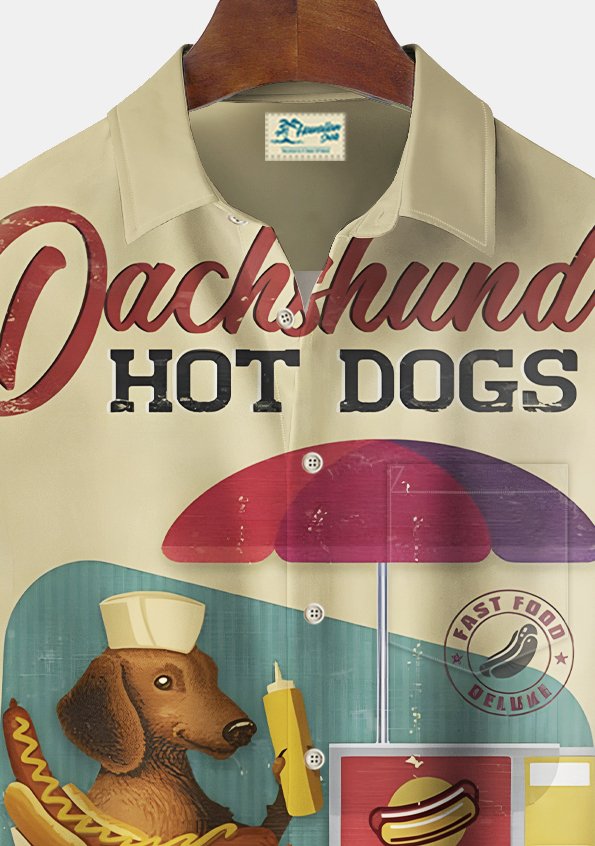 Alohadaddy Vintage Hot Dog Art Print Chest Pocket Men&
