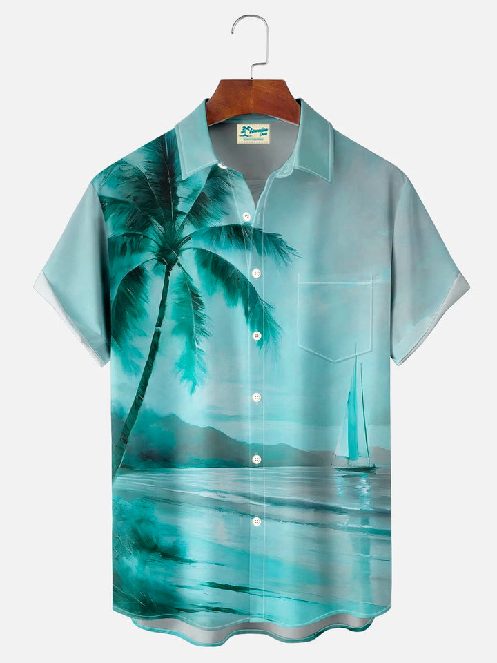 Chemise à manches courtes et poches boutonnées pour homme avec imprimé numérique 3D de cocotiers hawaïens Alohadaddy, grandes et grandes tailles