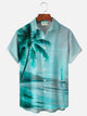 Alohadaddy Hawaiian Coconut Tree Sailing 3D Digital Print Men's Button Pocket Short Sleeve Shirt Big & Tall