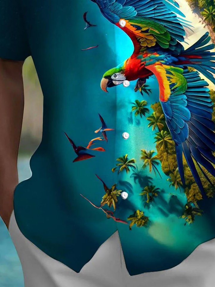 Camisa hawaiana para hombre Alohadaddy Beach Vacation con estampado de loros y bolsillo para acampar, talla grande