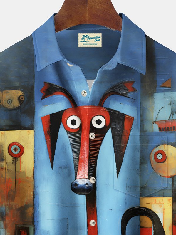 Alohadaddy Vintage Dog Print Chest Pocket Shirt Plus Size Men&