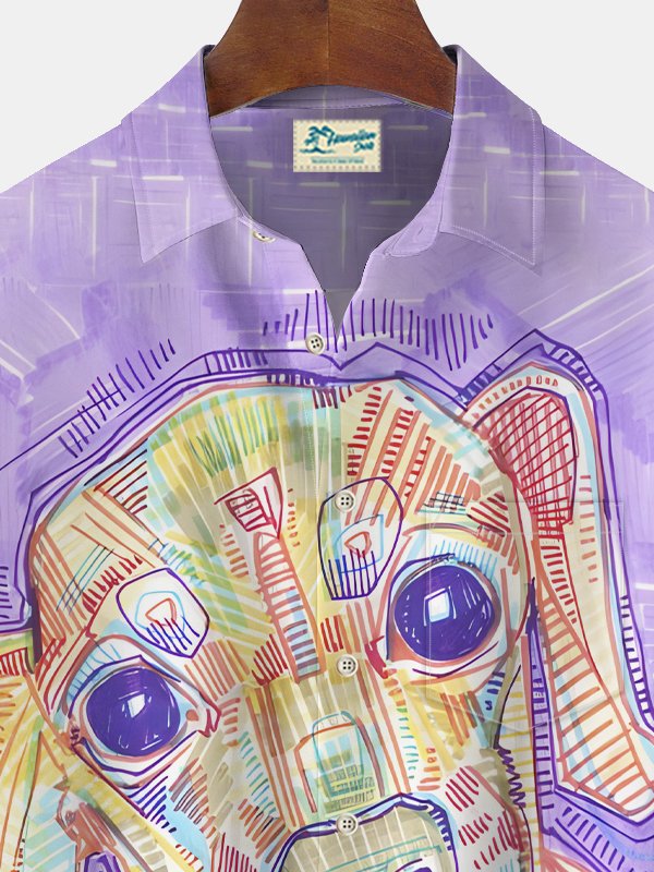 Alohadaddy Vintage Dog Print Chest Pocket Shirt Plus Size Men&