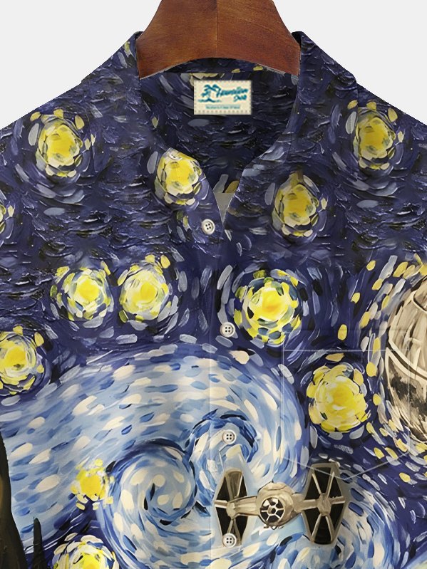 Alohadaddy Vintage Abstract Art Print Chest Pocket Shirt Plus Size Men&