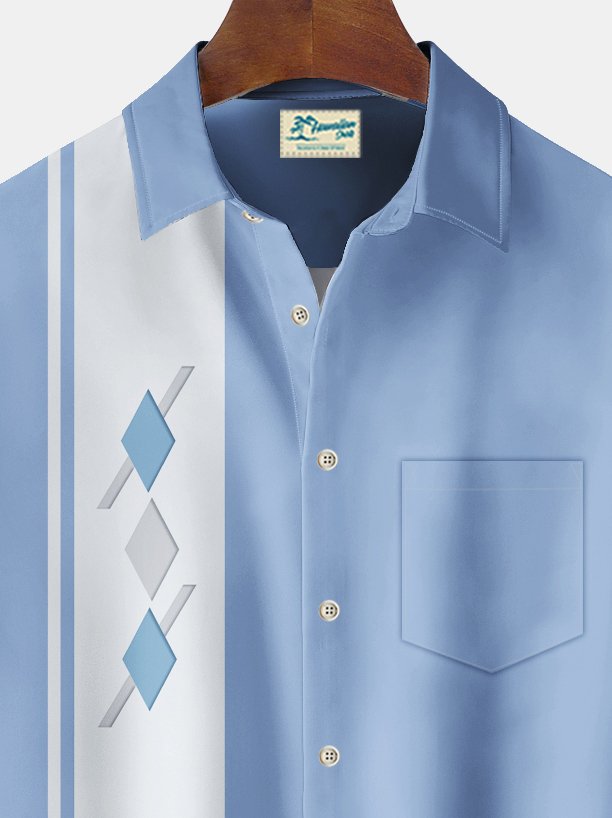 Alohadaddy Vintage Bowling Geometric Print Chest Pocket Shirt Plus Size Men&