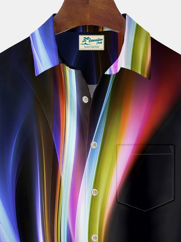 Alohadaddy Vintage Gradient Print Chest Pocket Shirt Plus Size Men&
