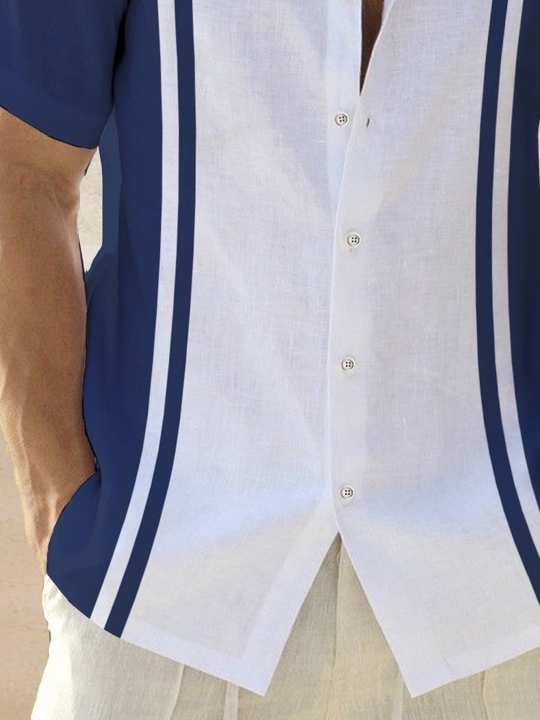 Alohadaddy Vintage Bowling Stripe Print Chest Pocket Shirt Plus Size Men&