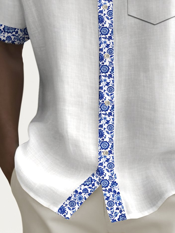 Alohadaddy Basic Floral Patchwork Printed Shirt Plus Size Men&