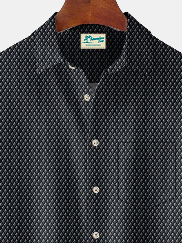 Alohadaddy Vintage Geometric Texture Print Chest Pocket Shirt Plus Size Men&