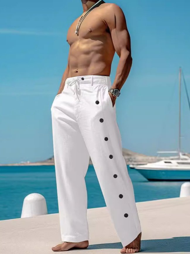 Pantalones holgados con cordón elástico y botones para uso diario en la playa para hombre de Alohadaddy