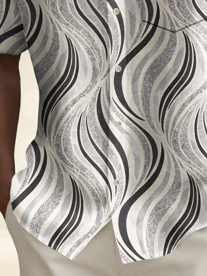 Camisa elástica con bolsillo en el pecho y estampado de textura geométrica vintage para hombre de Alohadaddy, talla grande