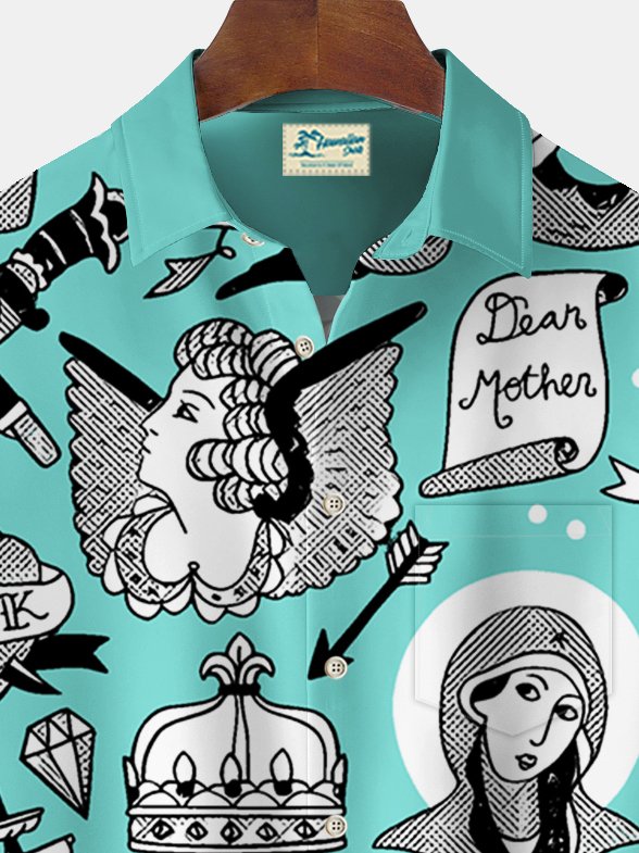 Camisa hawaiana con estampado de tatuajes y bolsillo para acampar para hombre de Alohadaddy Beach Vacation, talla grande