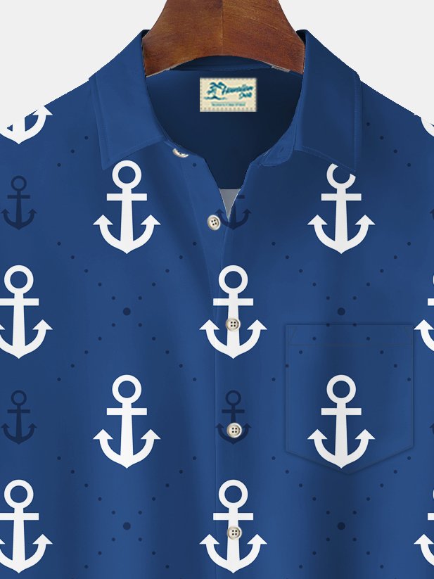 Camisa hawaiana para hombre Alohadaddy Beach Vacation con estampado de ancla náutica y bolsillo para acampar, talla grande